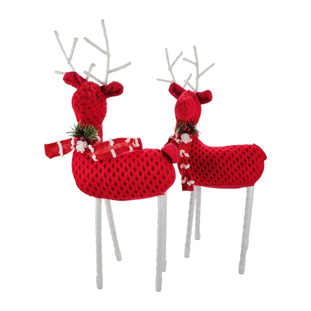 Christmas Holiday Santa's Reindeer, Red Crochet/Scarf, 17 H x 7 L, Set of 2